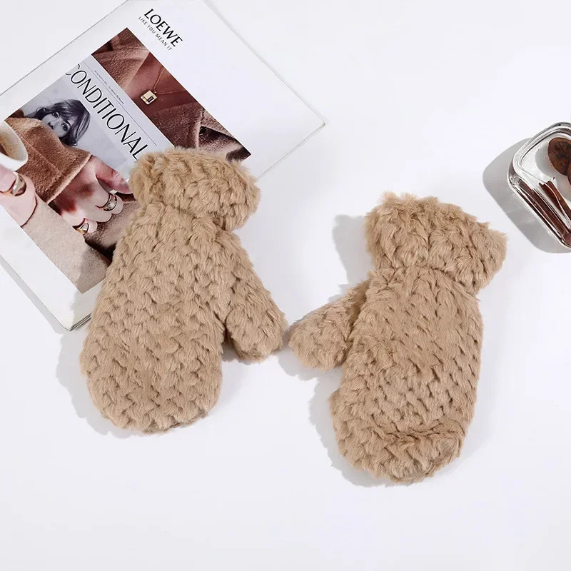 Elegant Thick Plush Soft Winter Fingerless Gloves Women Warm Fur Mittens Cold Protection Velvet Lining Outdoor Fluffy Gloves 250717