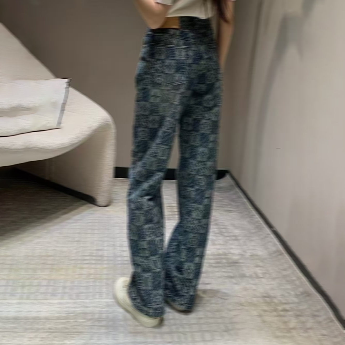 Fashionable women's designer high-end jeans straight leg slim fit jeans brand women's printed slim fit pants