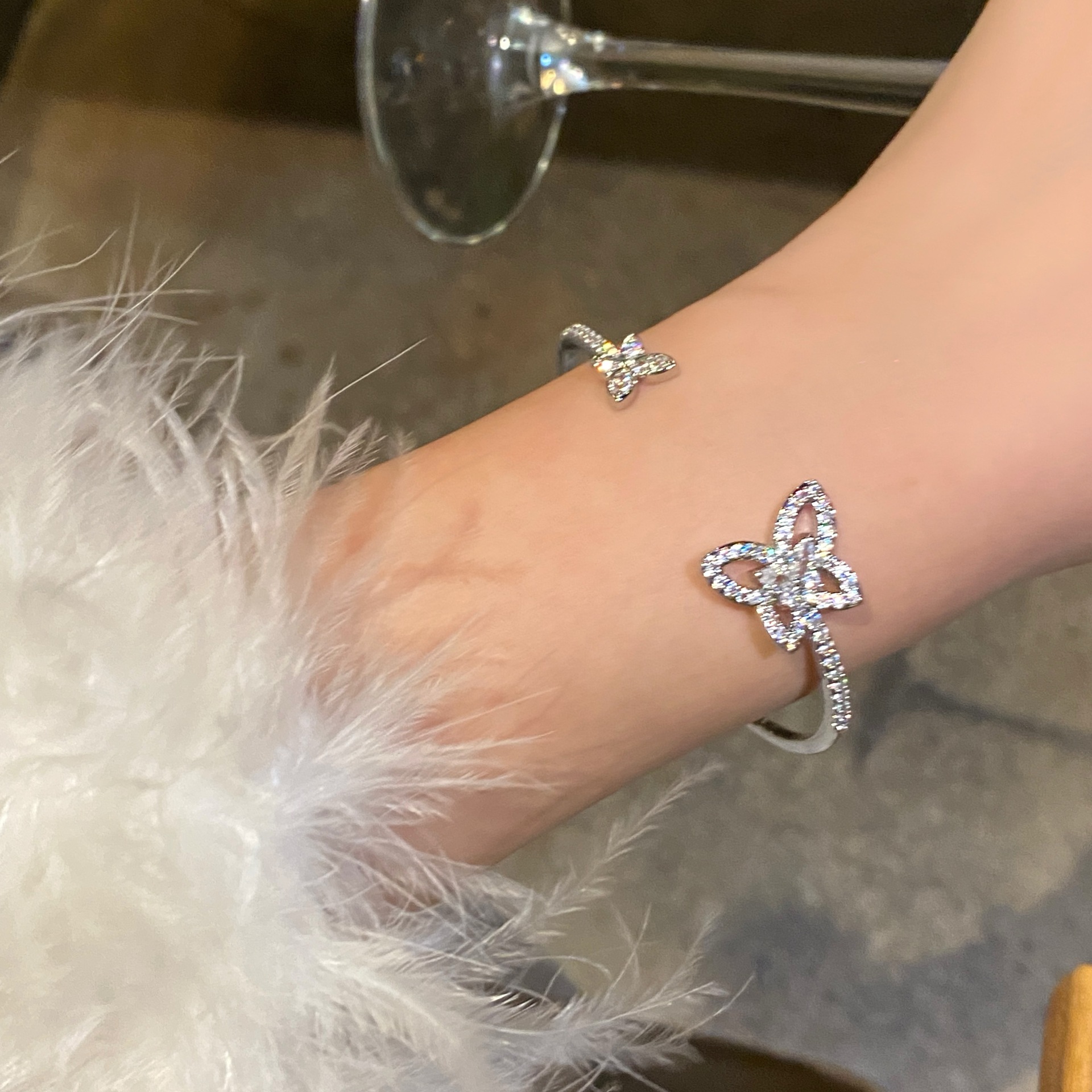 Silver - Tone Butterfly - Shaped Bangle With Rhinestone Accents Charming Party Jewelry And Gift For Her High Quality And Stylish Jewelry