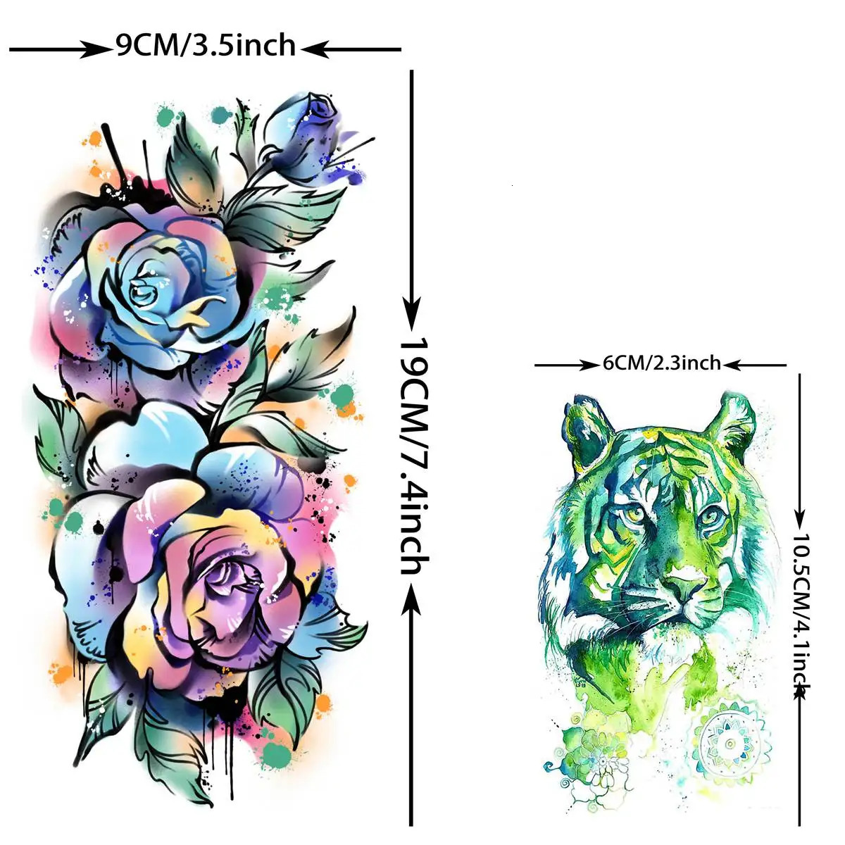 63 Sheets 3D Watercolor Rose Temporary Tattoos For Women Arm Girls Adults Peony Flower Tattoo Sticker Lion Tiger Tattoos 250721