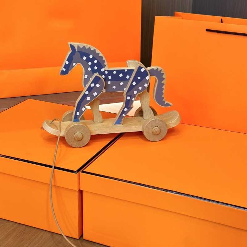 Family Little Pony Trailer Toy Wooden Horse Ornament Home Decor Gift Art Ornament