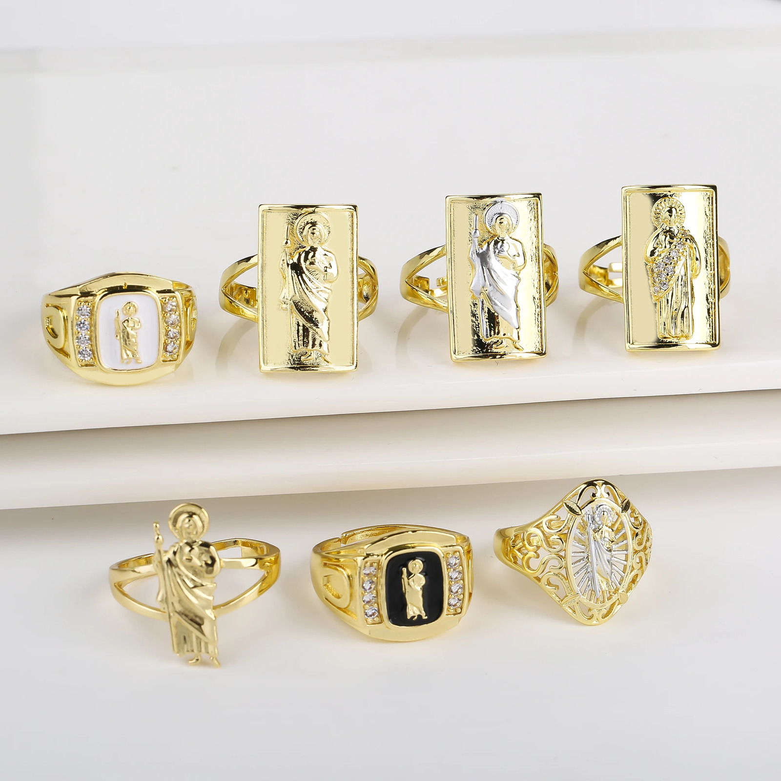 7 Style Gold Plated St. Jude Adjustable Ring Classic Religious Zirconia Open Finger Ring for Men Women Party Jewelry Couple Gift 250717