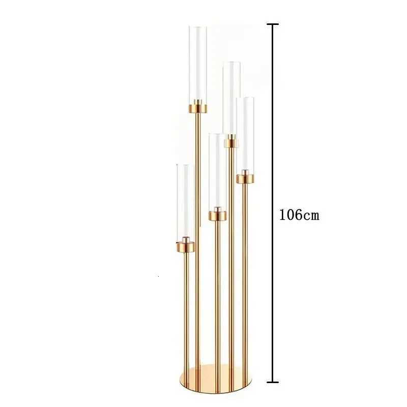 10pcs 5/8 Heads Metal Candelabra Candle Holders Road Lead Table Centerpiece Gold Candelabrum Stand Pillar Candlestick for Wedding W250721 XJ260305