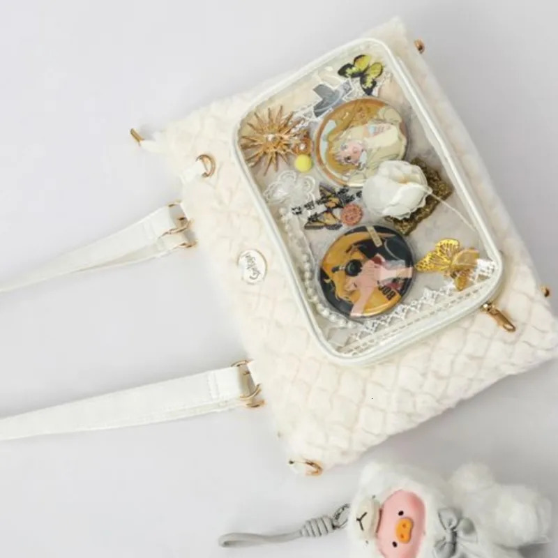 Transparent Plaid Red Ita Bag Handbag Women Sweet Cute Plush Soft Casual Crossbody Bags Female Autumn Large Capacity Ita Bag 250717