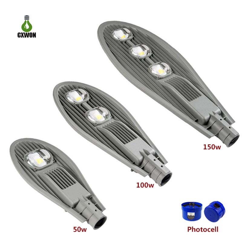 LED Cobra Street Light 100W 150W 200W AC85-265V Waterproof LED Spotlight with Photocell for City Road Street Garden Outdoor