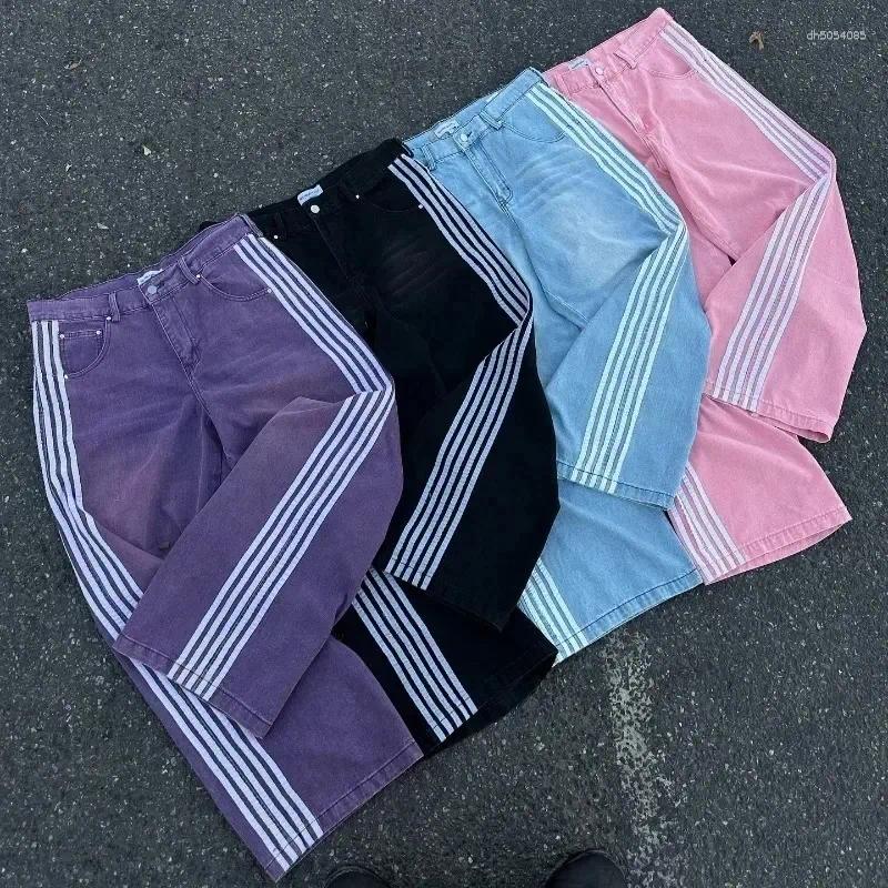 Men's Pants Y2K Baggy Jeans Harajuku Striped Embroidered High Quality Vintage Streetwear Hip Hop Goth Men Women Wide Casual Leg Denim design