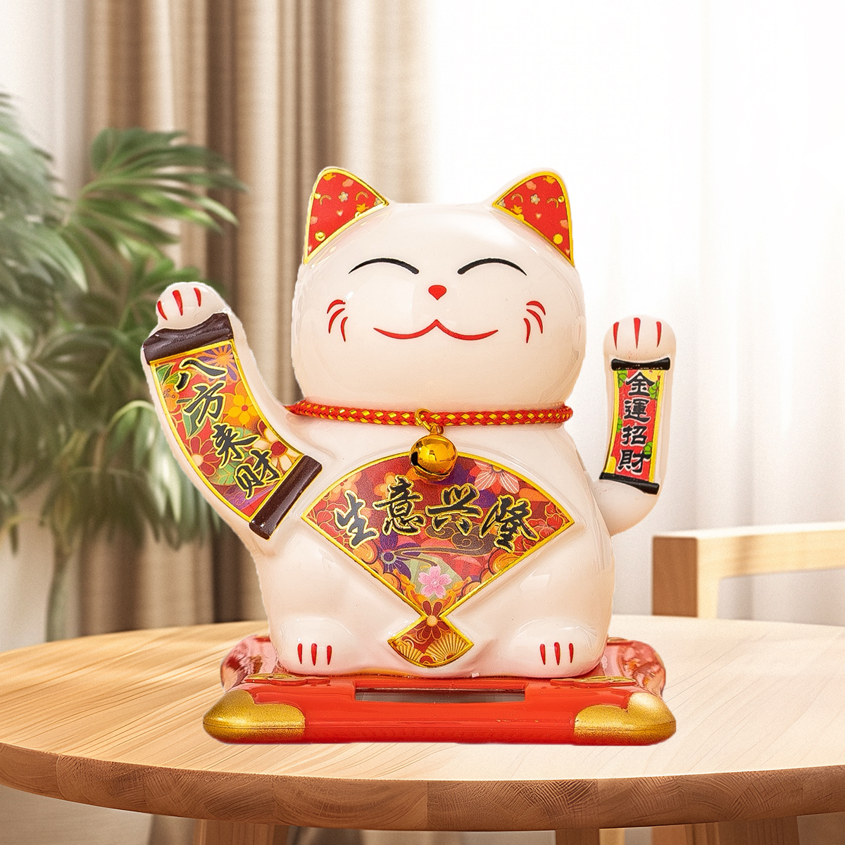 Ceramic Cat Figure with Energy Efficient Solar-Powered Shaking Animation - Ideal Decorative Item for Cars & Home