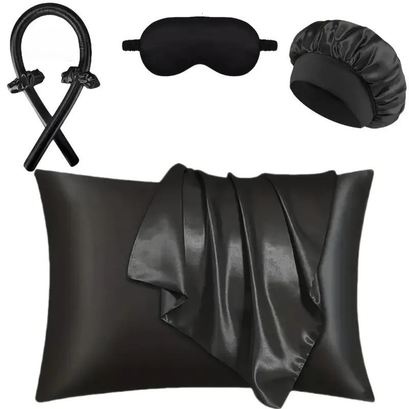 Pillowcase with Eye Mask and Hair Tie Set, Pillow Core Cover, Satin Scrunchie, Anti-Mite