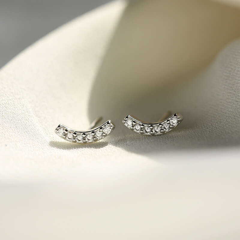 Tiqi S Pure for Women Korean Style Simple Fresh Dia-Encrusted Smile Geometric Sier Ear Jewelry Earrings