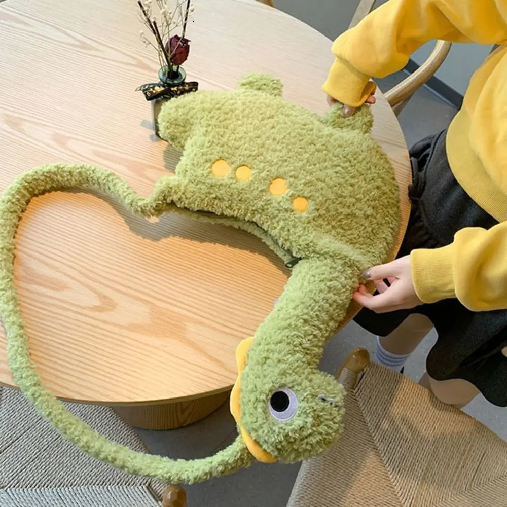 Fashion Zipper Long Neck Dinosaur Bag Plush Large Capacity Cartoon Crossbody Bag Solid Color Shoulder Bags Streetwear 250717