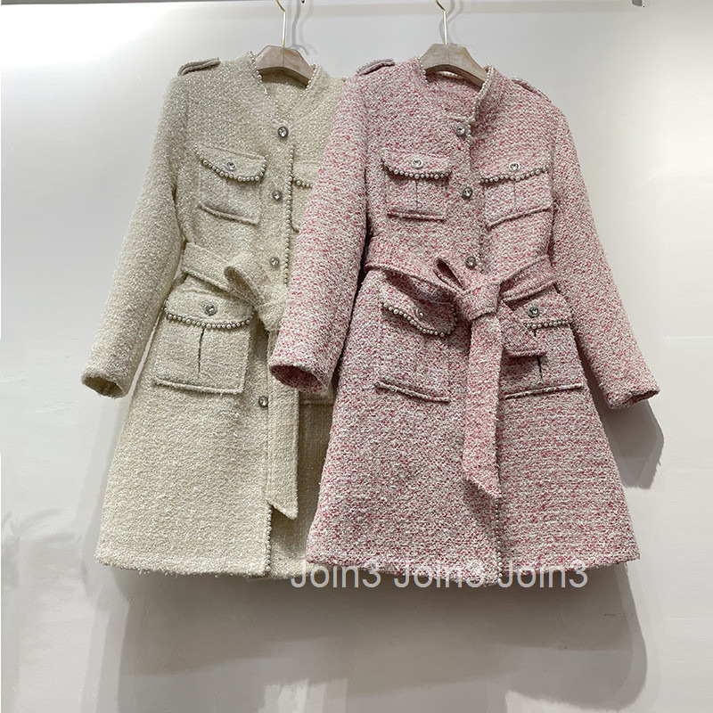 French Style Fashion Designs Coat for Women Winter New Heavy Beaded Tweed Coat Internet Celebrity Douyin