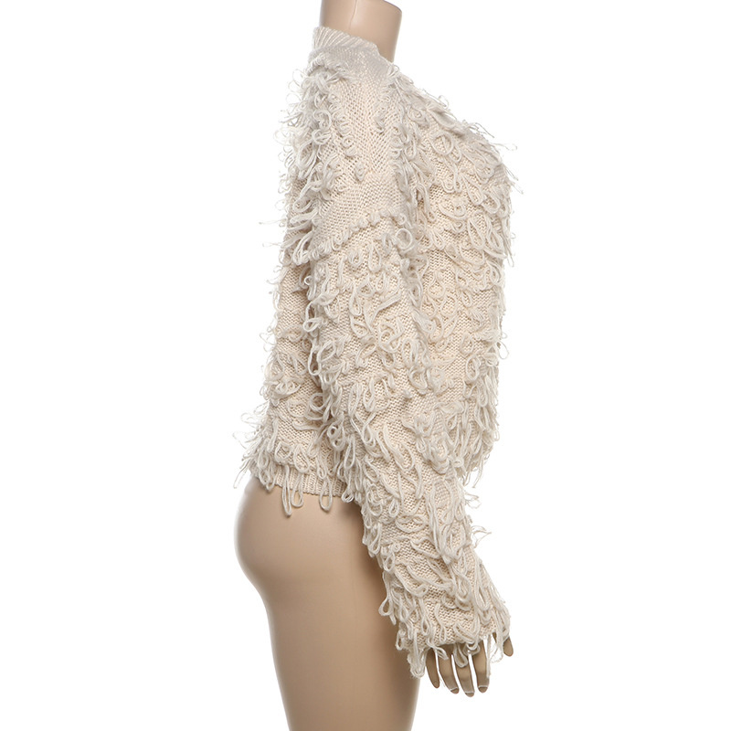 Free shipping designer coat for women Fashionable temperament commuting creative knitted tassel button woolen jacket