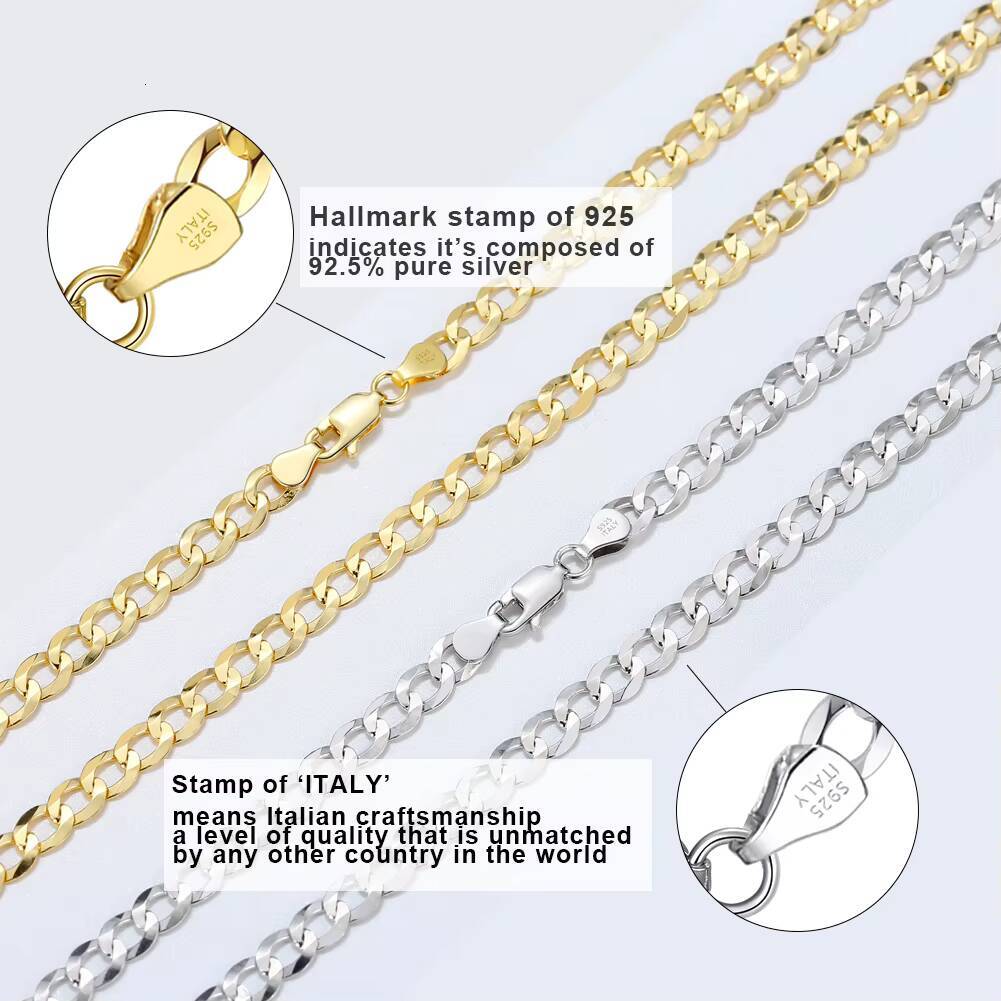 RINNTIN SC60-5 Italian 925 Sterling Silver 5mm Diamond-cut Cuban Link Curb Chain Necklace for Women Men