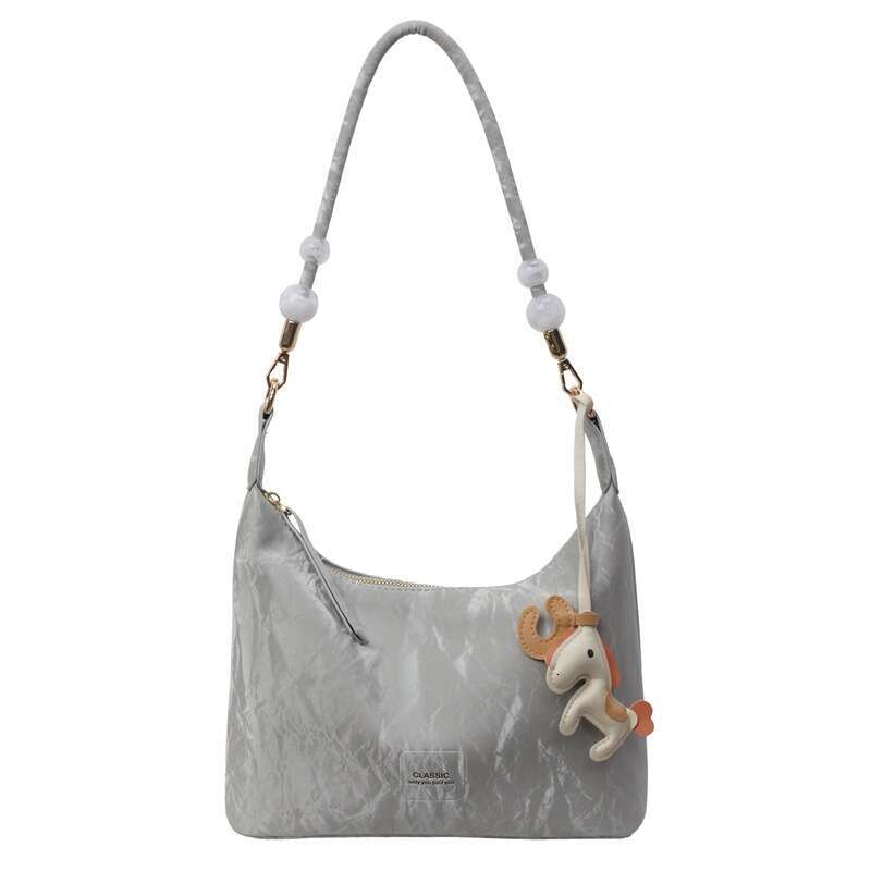 Texture PU leather armpit bag, cute pony pendant embellishment, perfect for commuting and dating, both shoulder and crossbody