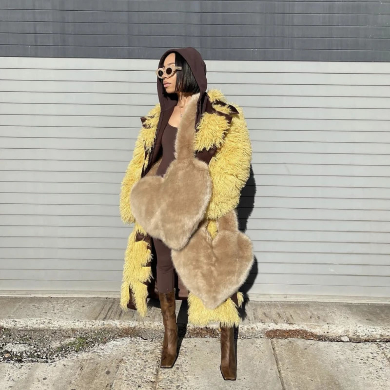 2K Girls Fluffy Shoulder Bags Love Heart Female Pink Plush Handbags Large Capacity Womens Faux Fur Crossbody Bag Tote 250717