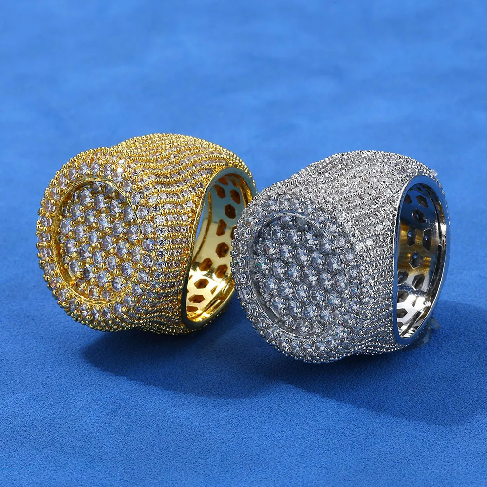 100% Iced Out Big Round Ring Full Diamond Signet Ring Hip Hop Style Bling Cubic Zirconia Jewelry Women 250717
