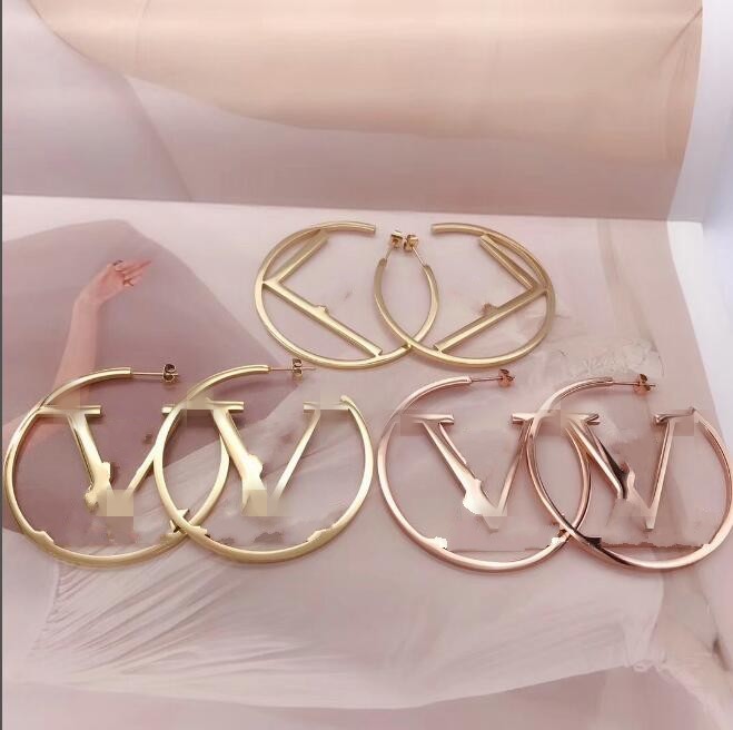 Waterproof Extravagant large letter 52mm hoop dangle Classic 3 Colors 18K gold silver rose Christmas circle Earrings Women Party Wedding Hoops jewelry Wholesale