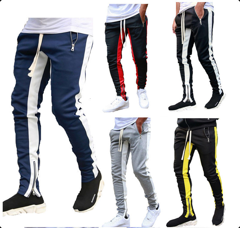 Casual Pants Men Hip Hop Skinny Trousers Track Bottom Sweatpants Streetwear Man Pant Side Stripe Fashion Mens Joggers Pants LJ201217