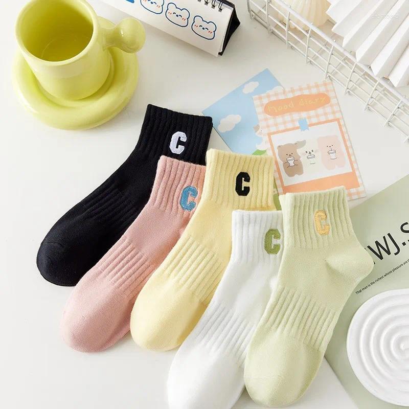 Women Socks 5 Pairs Women's C Letter Print Fashion Versatile Medium Tube Casual Comfortable Sports For Outdoor