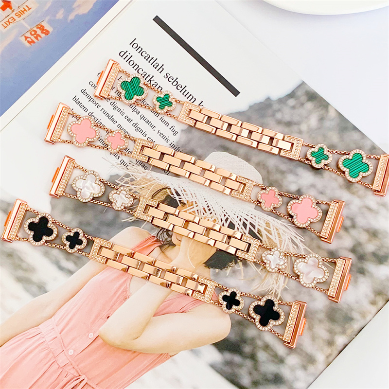 Shiny Four Leaf Clover metal applewatch straps for Apple Watch 49mm 46mm 45mm 44mm 42mm 41mm 40mm 38mm bands iwatch Series 10 9 8 7 6 5 4 3 Ultra 2 lu