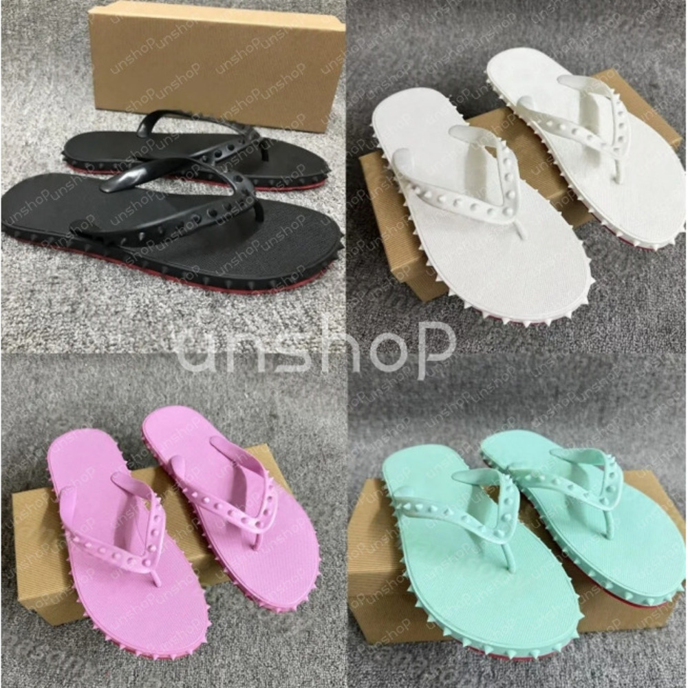 Slippers Summer Slippers Beach Flats flip flops black leather studded slippers slides sandals men / women red black spikes donnas spiked rubber size 35-45