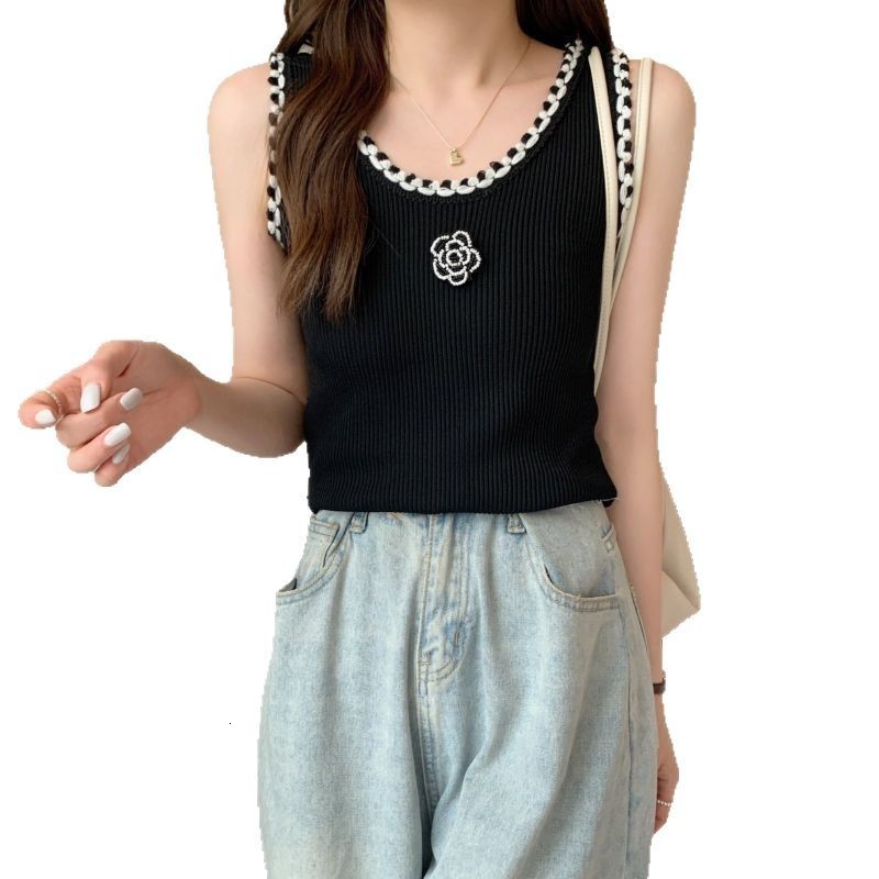 Rose Short Camisole Sweater Women Fashions Knitted Top White Flower Tops Tanks 250718