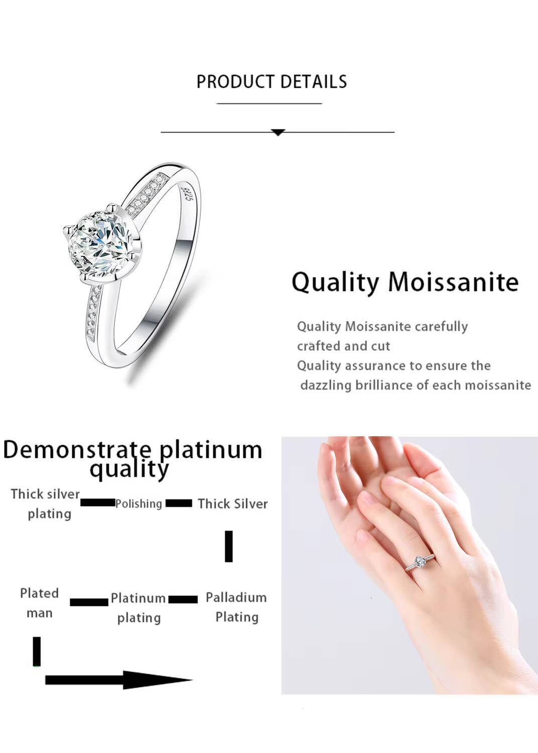 Factory Direct Sale 1Carat Real D Color Moissanite Ring for Women 925 Sterling Silver Fine Jewelry for Women