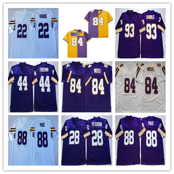 American Throwback Football Jerseys Randy Moss John Randle Fran Tarkenton Paul Krause Adrian Peterson Chuck Foreman Chris Doleman Alan Page Cris Carter Stitched