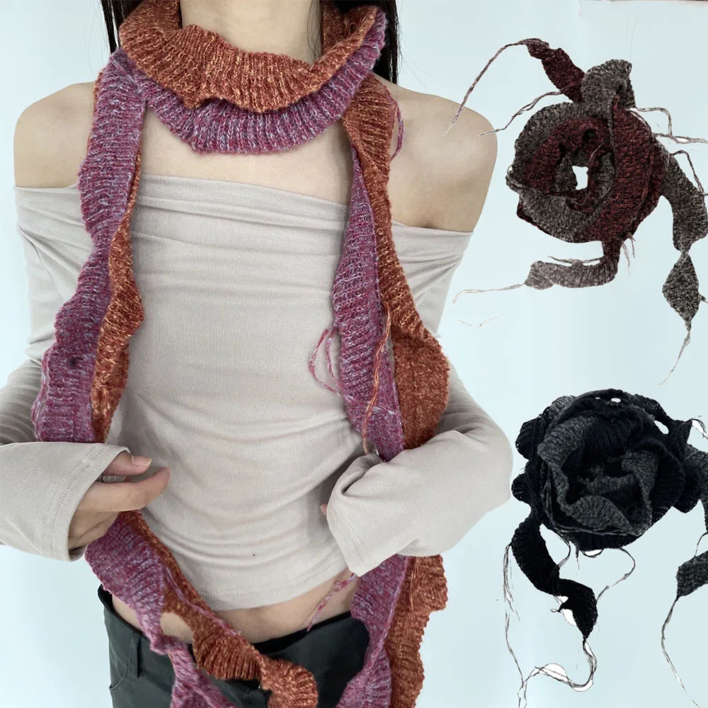 2K Spiral Knitted Long Scarf Autumn Winter Streetwear Patchwork Extra Long Thin Scarf Decorative Narrow Scarf For Women 250717