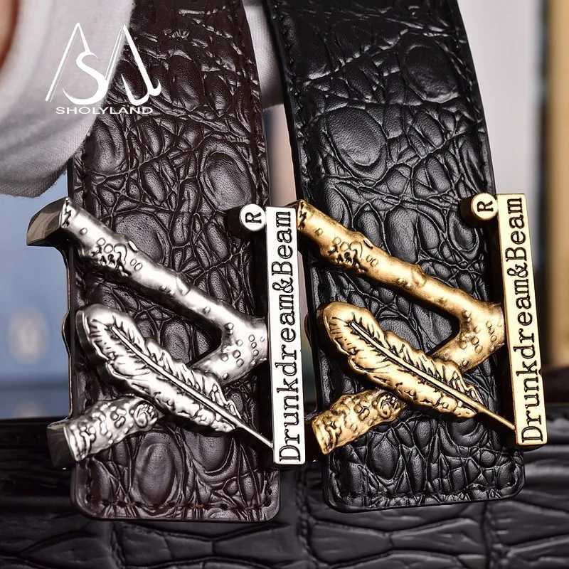 Crocodile Patterned Waistband Mens Genuine Leather Cowhide Belt Trendy Mens XL Smooth Buckle Inner Buckle of Pants Belt L250721
