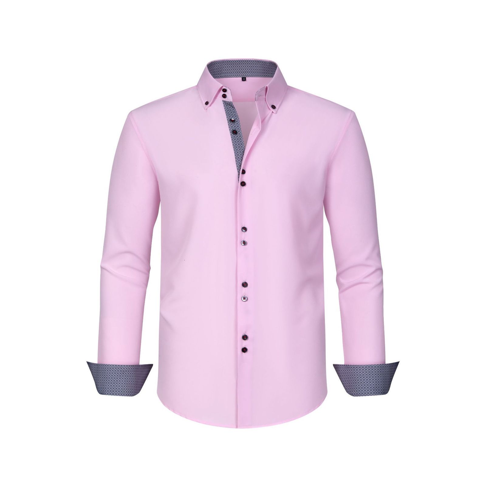 DiBanGu Men Shirt Long Sleeve Black Solid Red Paisley Color Contrast Fashion Dress Shirt for Men Button-down Collar Men Clothing 240827