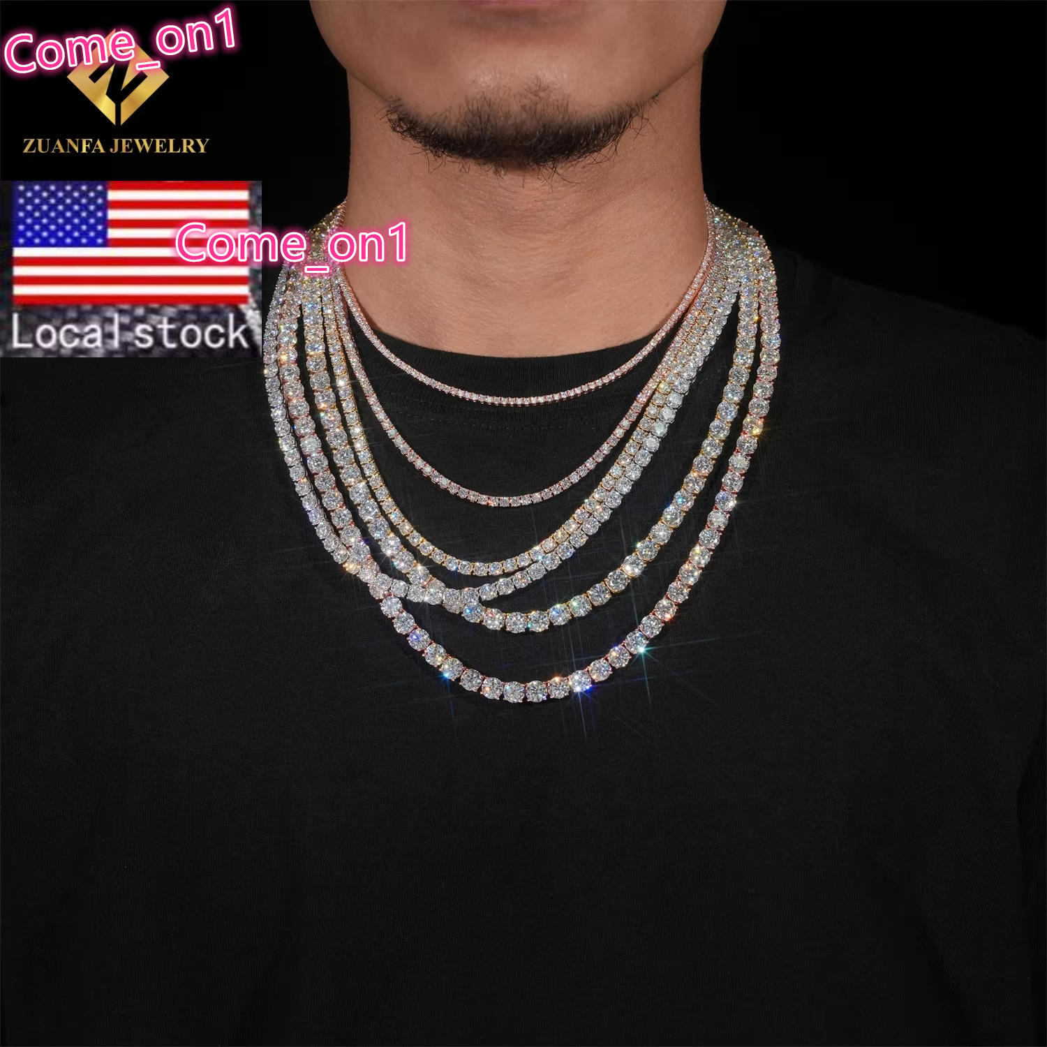 USA Stock Fast Shipping 6.5mm Moissanite Diamond Tennis Necklace Solid 925 Silver Iced Out Moissanite Hip Hop Tennis Chain