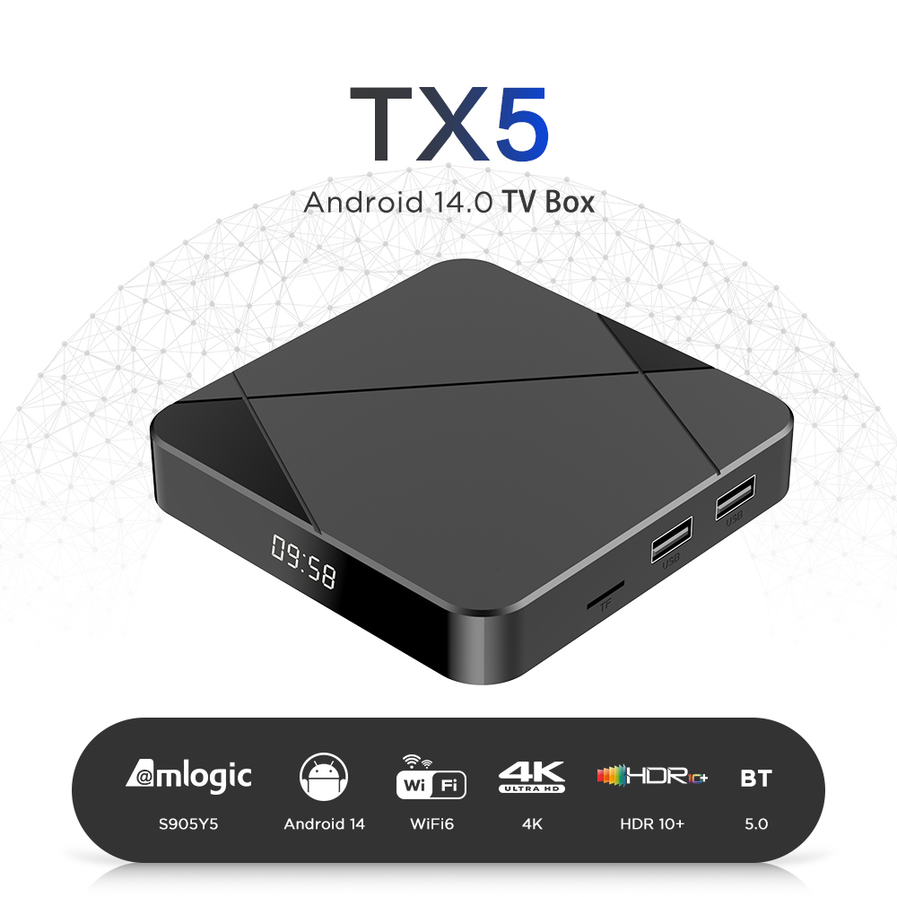 New Tanix TX5 Android 14 Smart TV box Amlogic S905Y5 4GB 64GB 2.4G/5G Dual Wifi 6 AV1 BT Set Top Box Media player