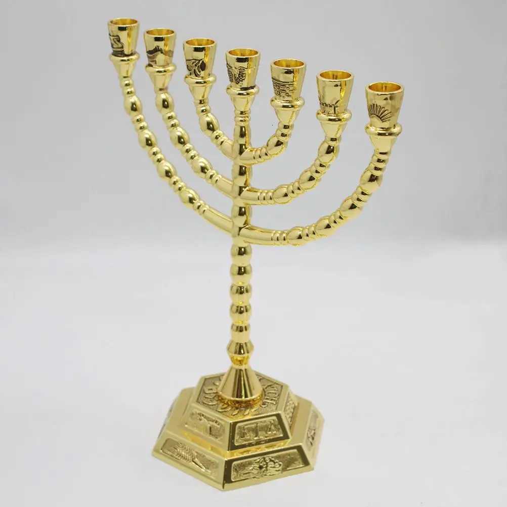 7 Branch Religious Candelabrum Metal Nameplate Home Decor Bedroom Living Room Party Hanukkah Menorah Candlestick Holder W250721 H260310