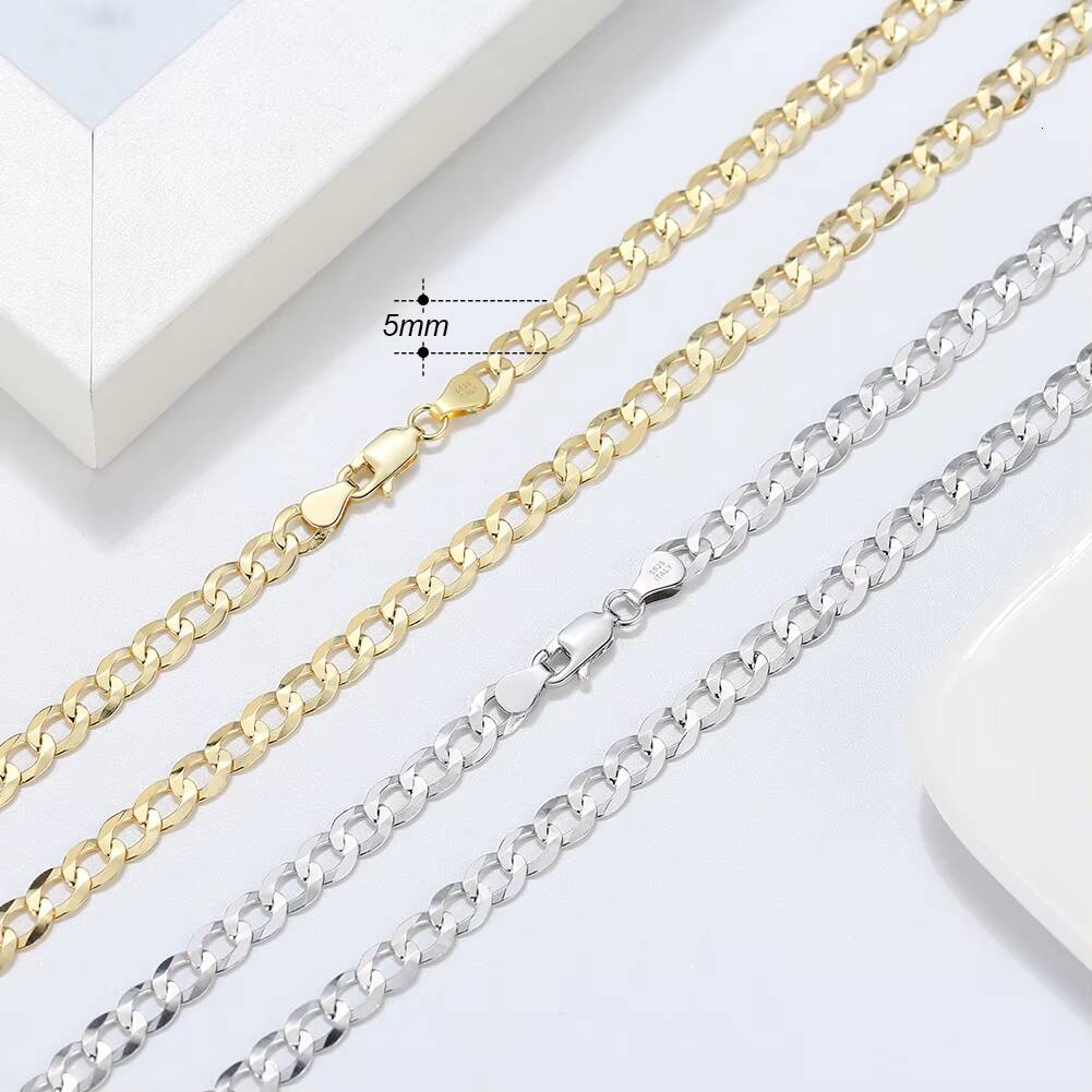 RINNTIN SC60-5 Italian 925 Sterling Silver 5mm Diamond-cut Cuban Link Curb Chain Necklace for Women Men