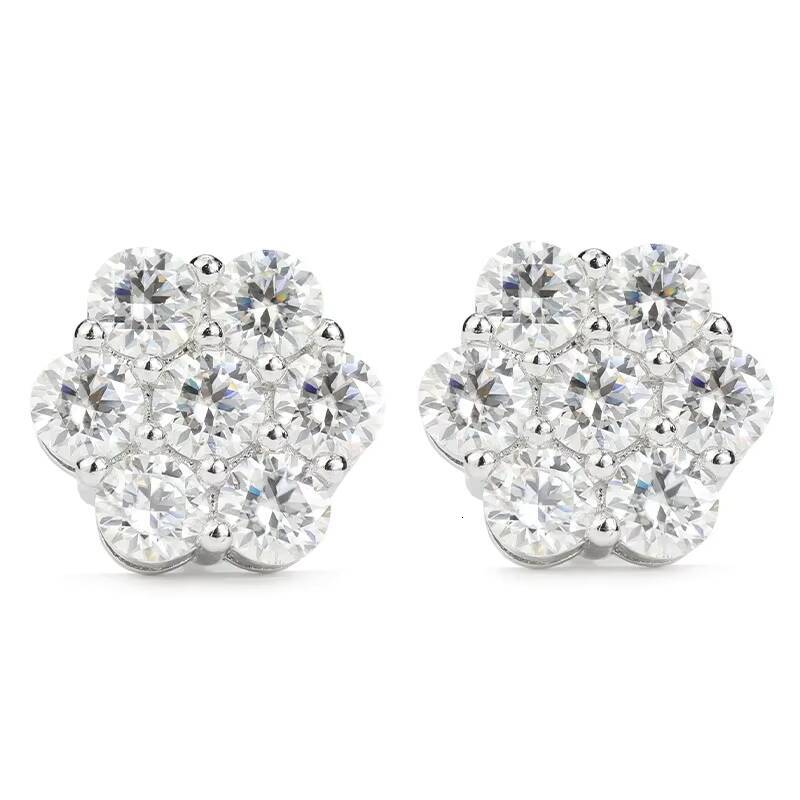2025 NEW DE Cluster Flower S925 VVS Moissanite Earrings Hiphop 925 Sterling Silver Moissanite Stud Earrings With GRA Certificate