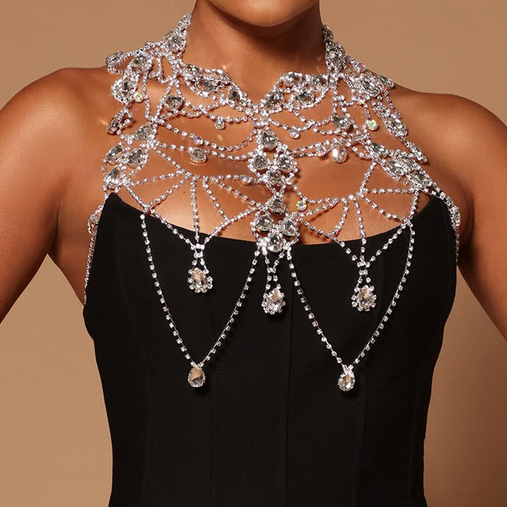 Fashion Multi layer Iced out VVS Moissanite Bling Bling Chest Chain Personality Exaggerated Pendant Chest Chain Body Chain Accessories