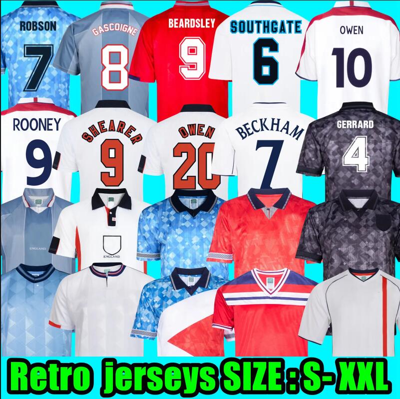GASCOIGNE SOUTHGATE sENGLAND Retro Soccer Jerseys 1990 96 Euro SHEARER OWEN 98 Kids Vintage Football shirts ROONEY GERRARD LAMPARD 2000 02 04 06 Classic Football Kit