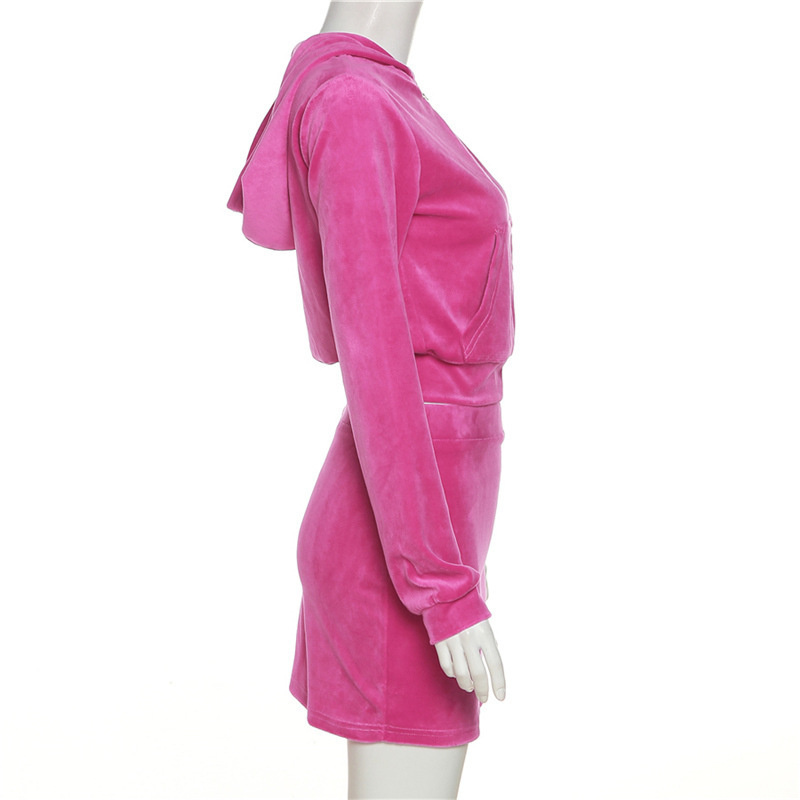 hot Free shipping designer coat for women Sports and leisure jacket hooded zipper sweatshirt slim fit hip hugging short skirt set