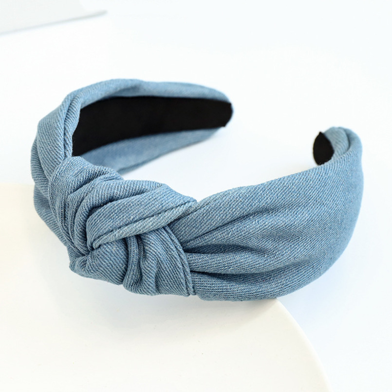 New Fashion Denim Fabric Hairband with Knot in the Middle for Girls, Outdoor Hair Accessory