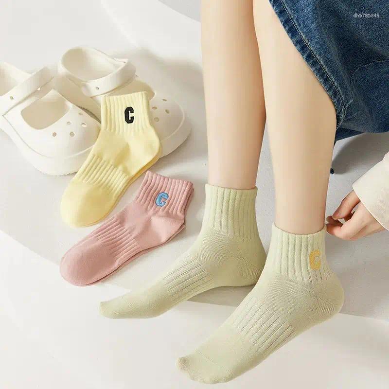 Women Socks 5 Pairs Women's C Letter Print Fashion Versatile Medium Tube Casual Comfortable Sports For Outdoor