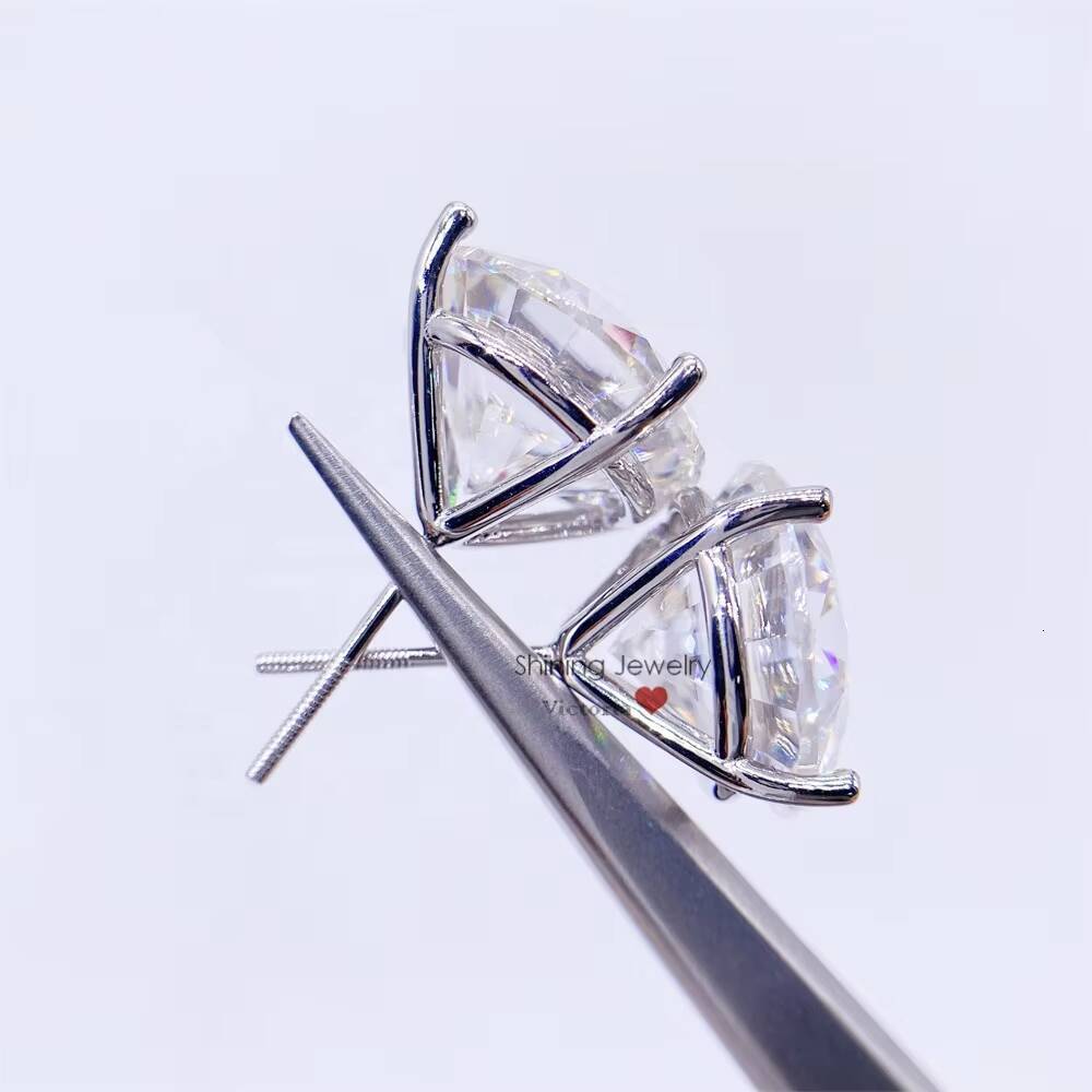 10k 14k 18k Real Gold 3 Prongs Set 16ct Screw Back Stud Moissanite Earrings Men