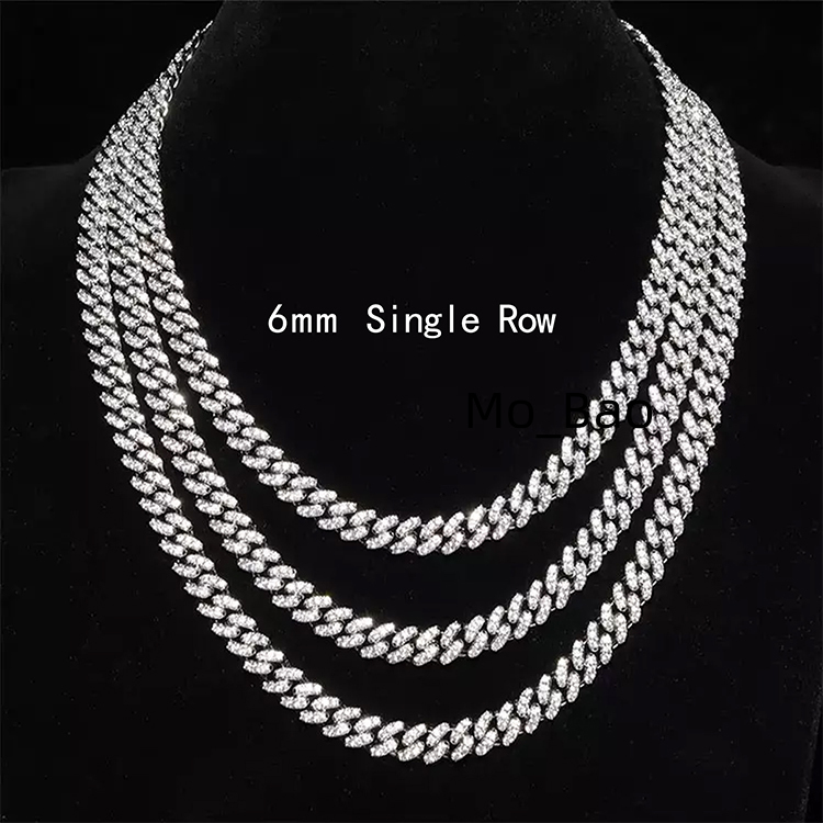 Xingguang 6mm Wide S925 Sterling Silver Necklace GRA Round Cut D VVS Moissanite Diamond Cuban Link Chain Hiphop Jewelry