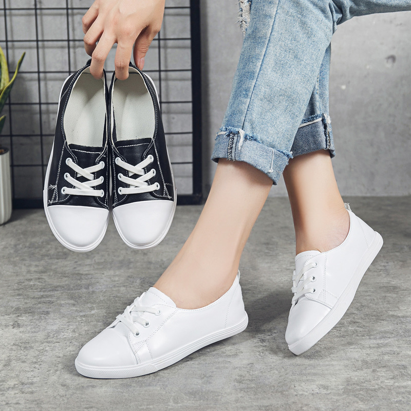 348 new thick-soled canvas shoes versatile flat shoes for women low-top lace-up