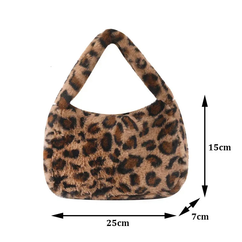 2K Korean Plush Retro Leopard Print Bags for Women Underarm Bags Leopard Zebra Pattern Fluffy Tote Bags Small Purses Handbags 250717