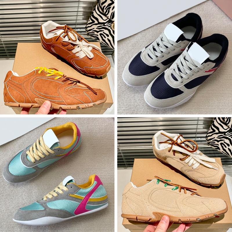 Luxury womens designer shoes miues Gymnasium Suede Ballet Sneakers White Navy Red Cinnamon Ecru black ladies Denim Platform Sneakers mm Tyre Nylon trainers EUR 35-45