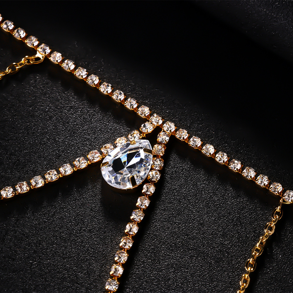 New Arrival Multi Layer Tassel Shoulder Chain Elegant Bride Wedding Iced out Water Drop Body Chain Bling Bling