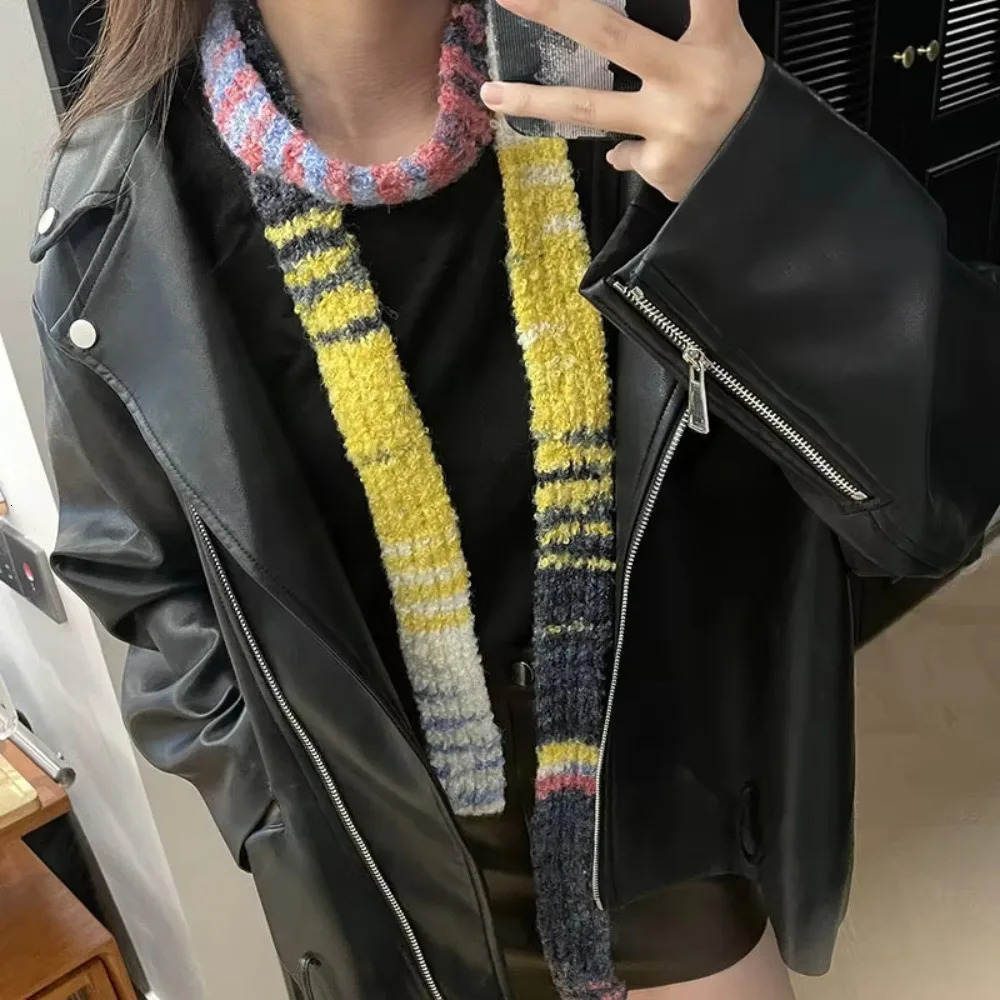 2K Multicolor Knitted Scarf Rainbow Stripe Long Narrow Scarves Comfortable Clothing Accessories 250717