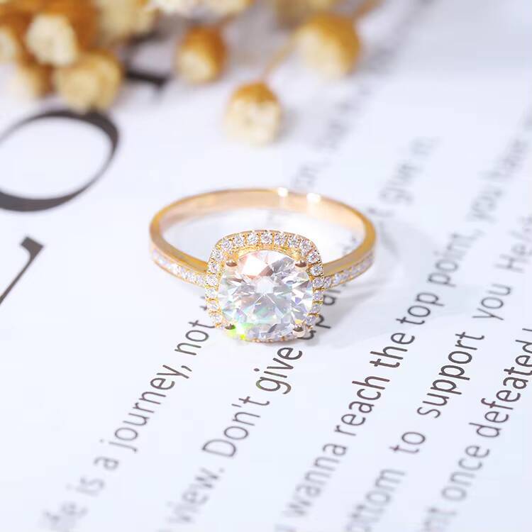Design Romantic High End Ring 14k Gold with halo Half Band 2 CT VVS Moissanite Diamond Ring with GRA for Anniversary Ring