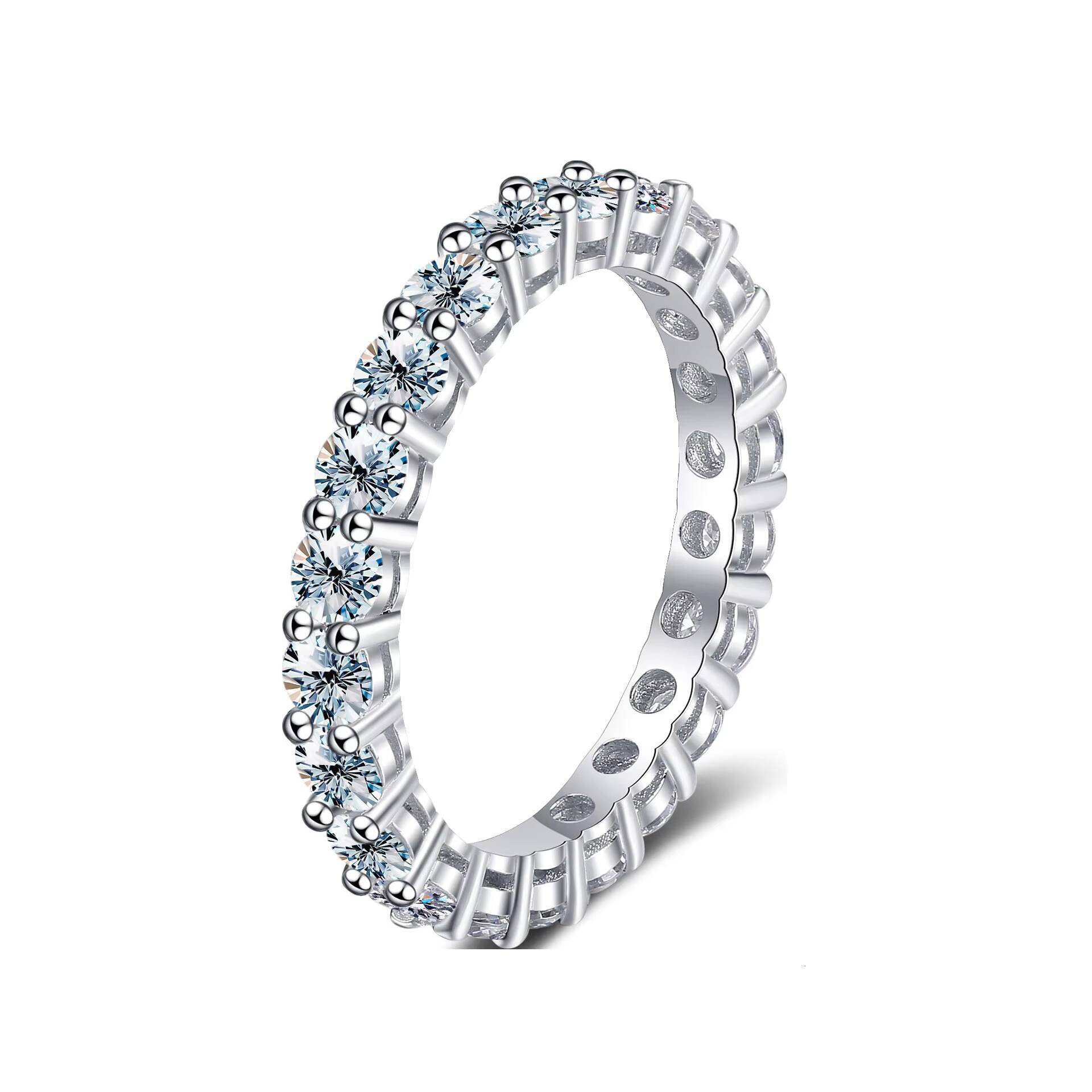 Certified 925 Sterling Silver Fine Jewelry Moissanite Diamond Ring with Iced Hip Hop Style Eternity O Ring Stack for Anniversary